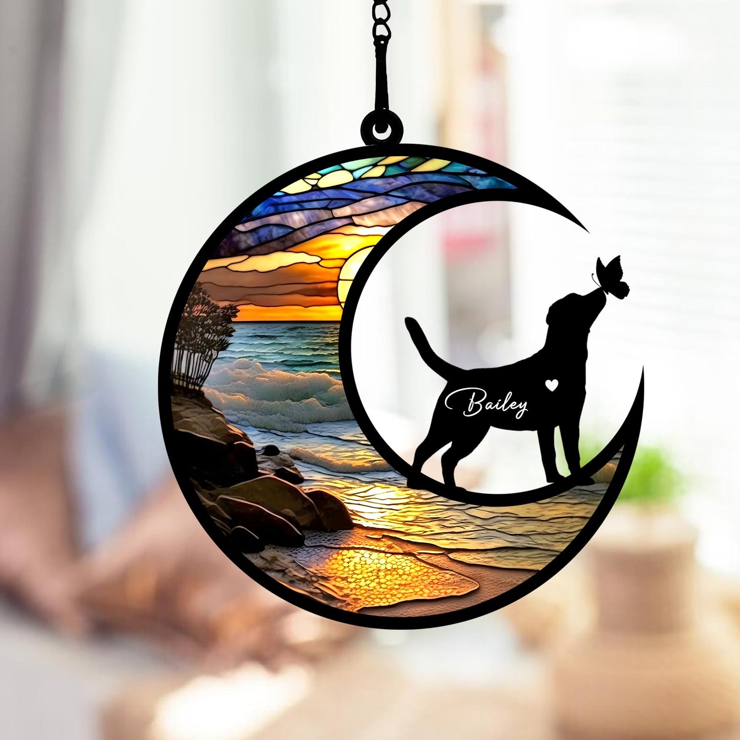 Loss of Pet Sympathy Gift, Pet Memorial Suncatcher, Handmade Custom Name Dog Decor, Engraved Dog Lovers Gift, Gift for Dog Lovers (180-Dog)