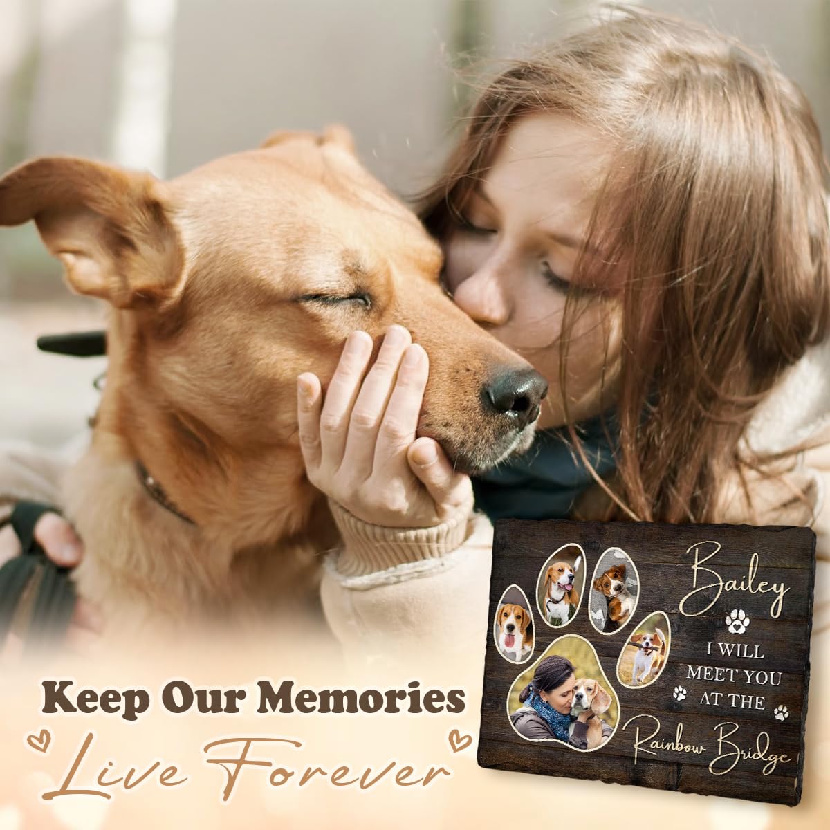 Personalized Pet Memorial Stone, Loss of Dog Sympathy Gift - Customizable Photo Name Memorial Garden Stone, White Headstone Maker, Ideal Dog Passing Away Gifts, Sympathy Gifts for Pet Lovers