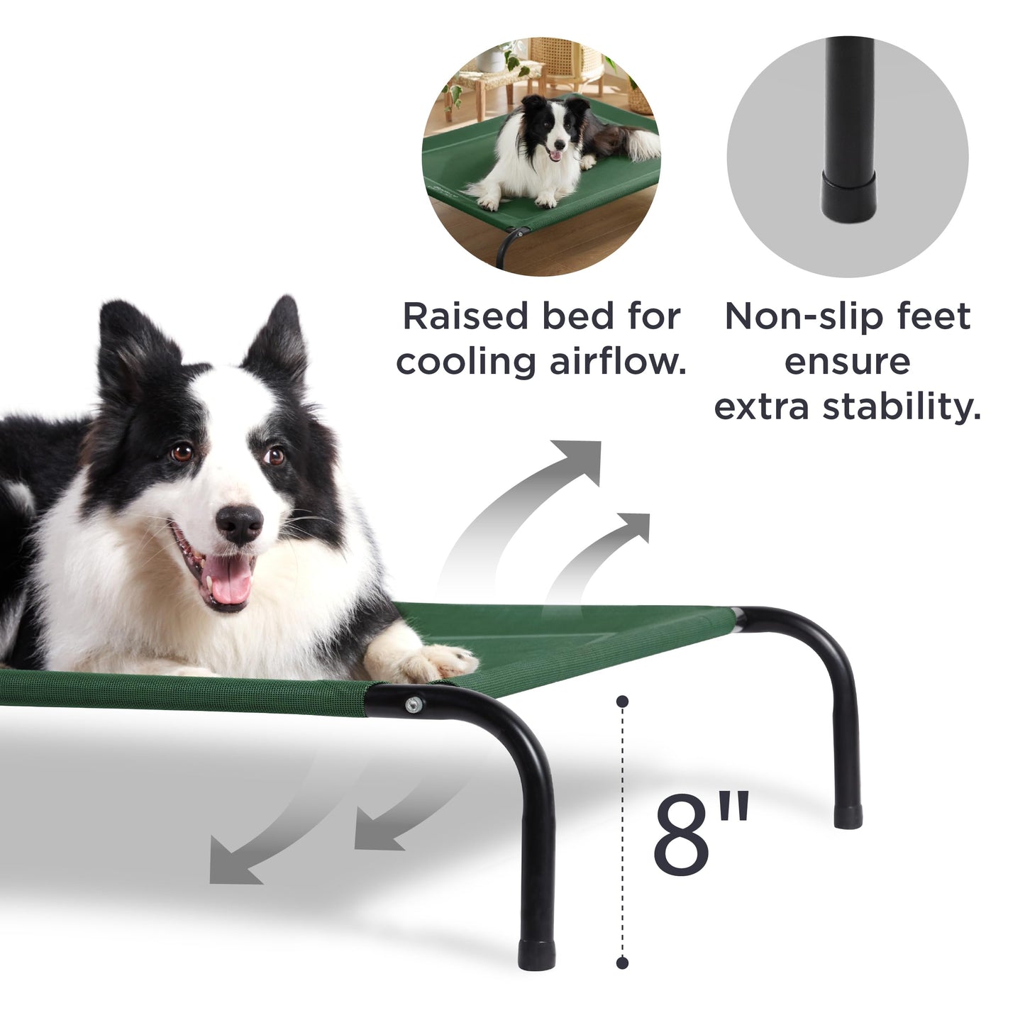 Bedsure Elevated Raised Cooling Cots Bed for Large Dogs, Portable Indoor & Outdoor Pet Hammock with Skid-Resistant Feet, Frame with Breathable Mesh, Grey, 49 inches