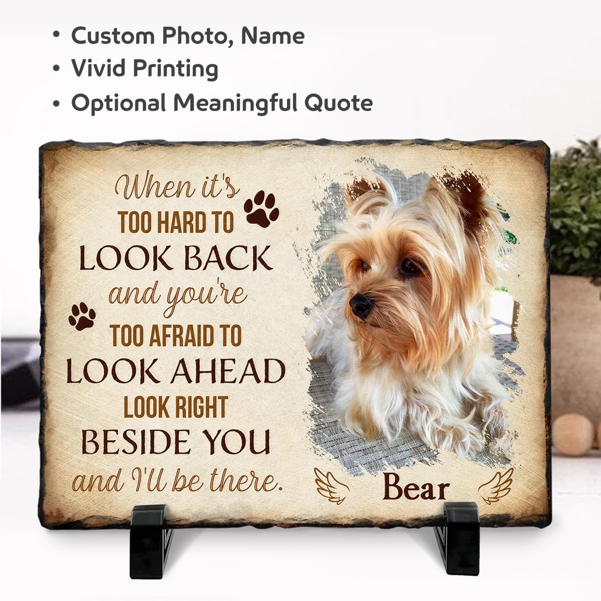 Personalized Pet Memorial Stone, Loss of Dog Sympathy Gift - Customizable Photo Name Memorial Garden Stone, White Headstone Maker, Ideal Dog Passing Away Gifts, Sympathy Gifts for Pet Lovers