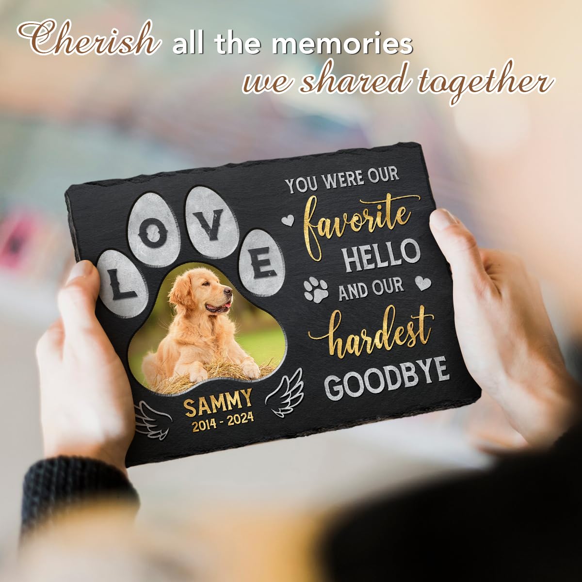 Personalized Pet Memorial Stone, Loss of Dog Sympathy Gift - Customizable Photo Name Memorial Garden Stone, White Headstone Maker, Ideal Dog Passing Away Gifts, Sympathy Gifts for Pet Lovers