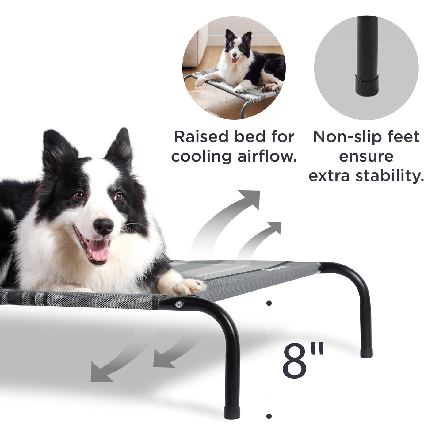 Bedsure Elevated Raised Cooling Cots Bed for Large Dogs, Portable Indoor & Outdoor Pet Hammock with Skid-Resistant Feet, Frame with Breathable Mesh, Grey, 49 inches