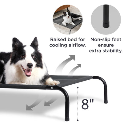 Bedsure Elevated Raised Cooling Cots Bed for Large Dogs, Portable Indoor & Outdoor Pet Hammock with Skid-Resistant Feet, Frame with Breathable Mesh, Grey, 49 inches