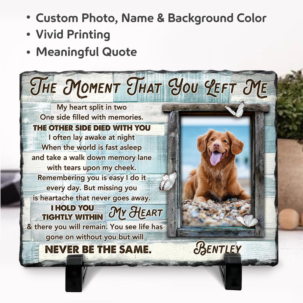 Personalized Pet Memorial Stone, Loss of Dog Sympathy Gift - Customizable Photo Name Memorial Garden Stone, White Headstone Maker, Ideal Dog Passing Away Gifts, Sympathy Gifts for Pet Lovers