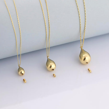 10k Gold Teardrop Cremation Urn Necklace, Engravable Ash Holder Necklace, Custom Memorial Urn Necklace, Mom Dad Baby Ashes, Keepsake Pendant for Pet Ashes