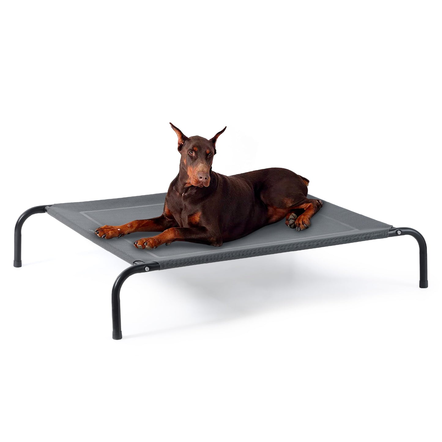 Bedsure Elevated Raised Cooling Cots Bed for Large Dogs, Portable Indoor & Outdoor Pet Hammock with Skid-Resistant Feet, Frame with Breathable Mesh, Grey, 49 inches