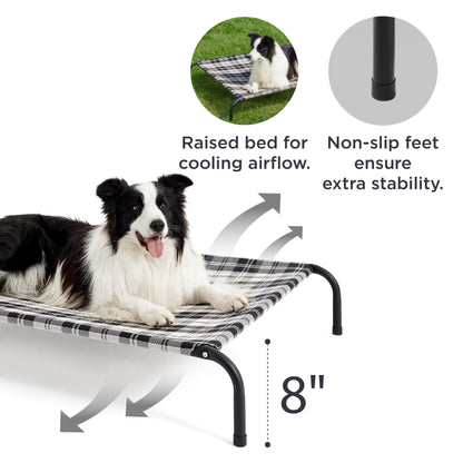 Bedsure Elevated Raised Cooling Cots Bed for Large Dogs, Portable Indoor & Outdoor Pet Hammock with Skid-Resistant Feet, Frame with Breathable Mesh, Grey, 49 inches