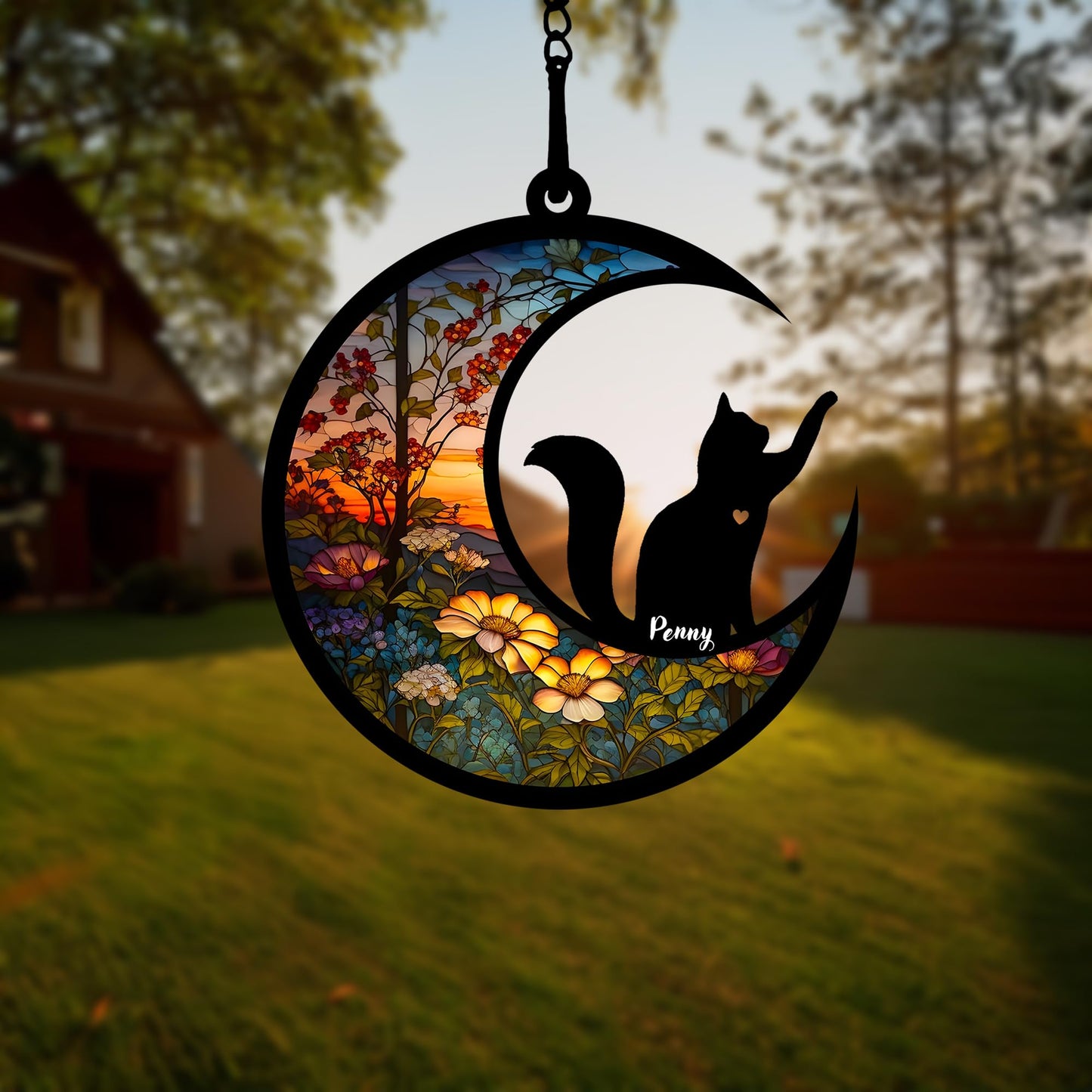 Pet Memorial Suncatcher| Loss of Pet Sympathy Gift| Handmade Custom Name Cat Decor, Engraved Cat Lovers Gift for Mothers Birthday