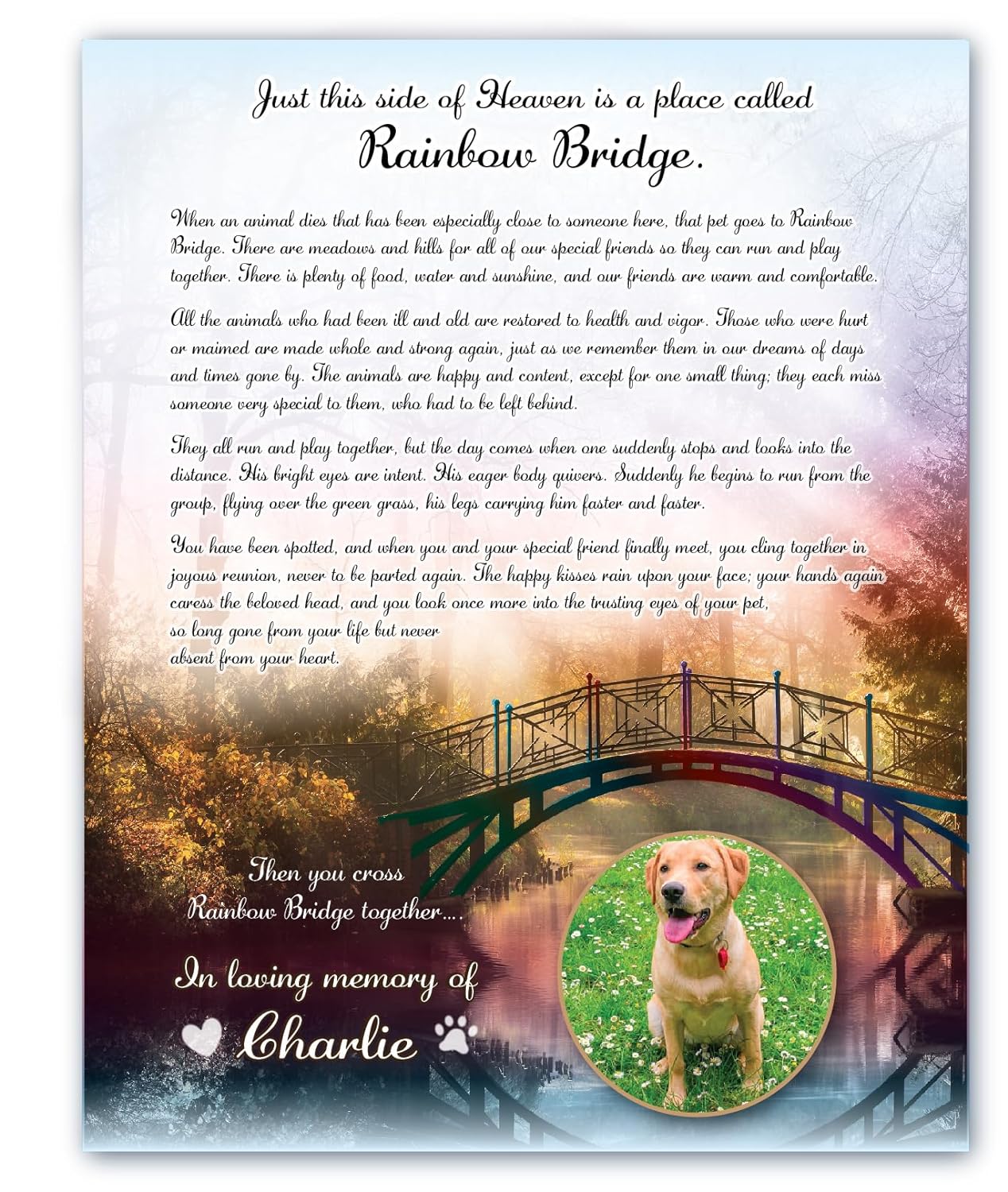 Personalized Rainbow Bridge Pet Loss Memorial Poem