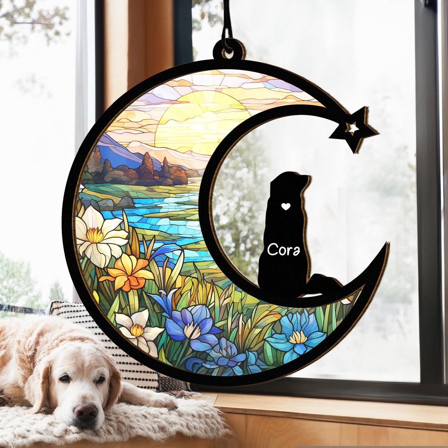 Dog Memorial Suncatcher, Personalized Pet Memorial Suncatcher with Custom Dog Breed and Name, Dog Memorial Gifts For Loss Of Dog, Dog Bereavement Gift SC60