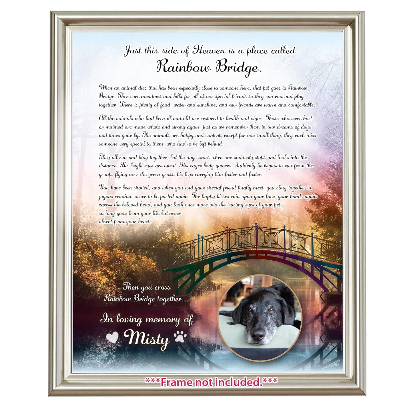 Personalized Rainbow Bridge Pet Loss Memorial Poem, Remembrance, Dog, Cat, Rabbit, Guinea Pig, Gift