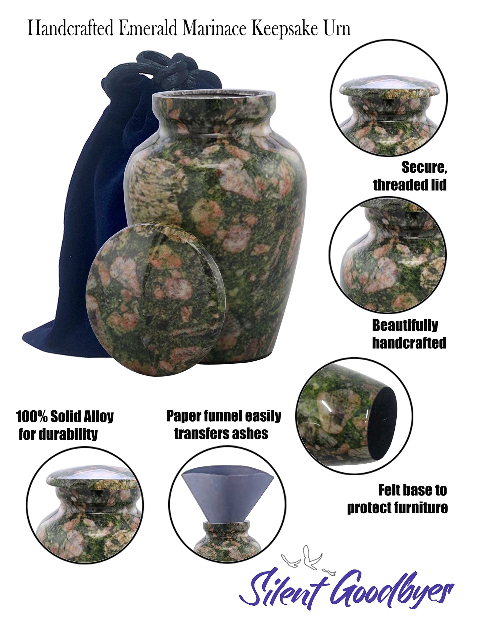 Handcrafted Emerald Marinace Keepsake Urn Product description