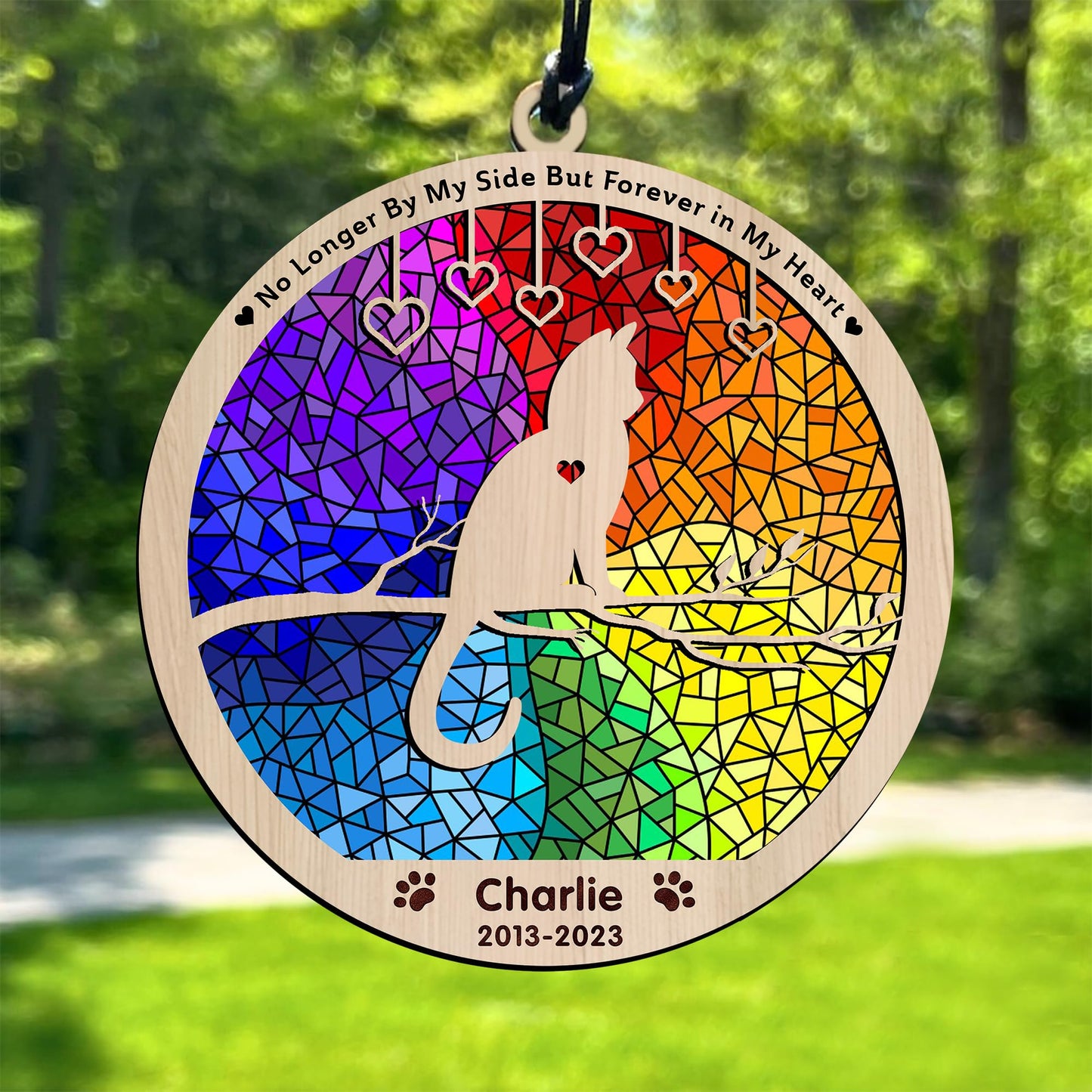 Pet Memorial Suncatcher| Loss of Pet Sympathy Gift| Handmade Custom Name Cat Decor, Engraved Cat Lovers Gift for Mothers Birthday