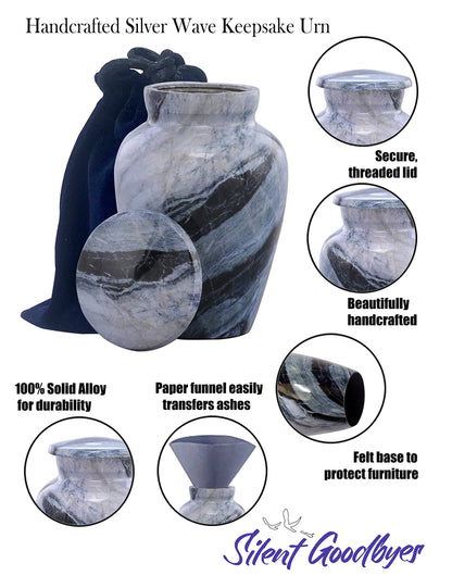 Handcrafted Silver Wave Keepsake Urn Product description image