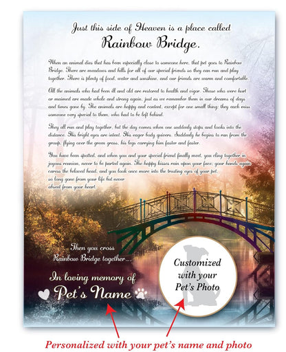 Personalized Rainbow Bridge Pet Loss Memorial Poem, Remembrance, Dog, Cat, Rabbit, Guinea Pig, Gift