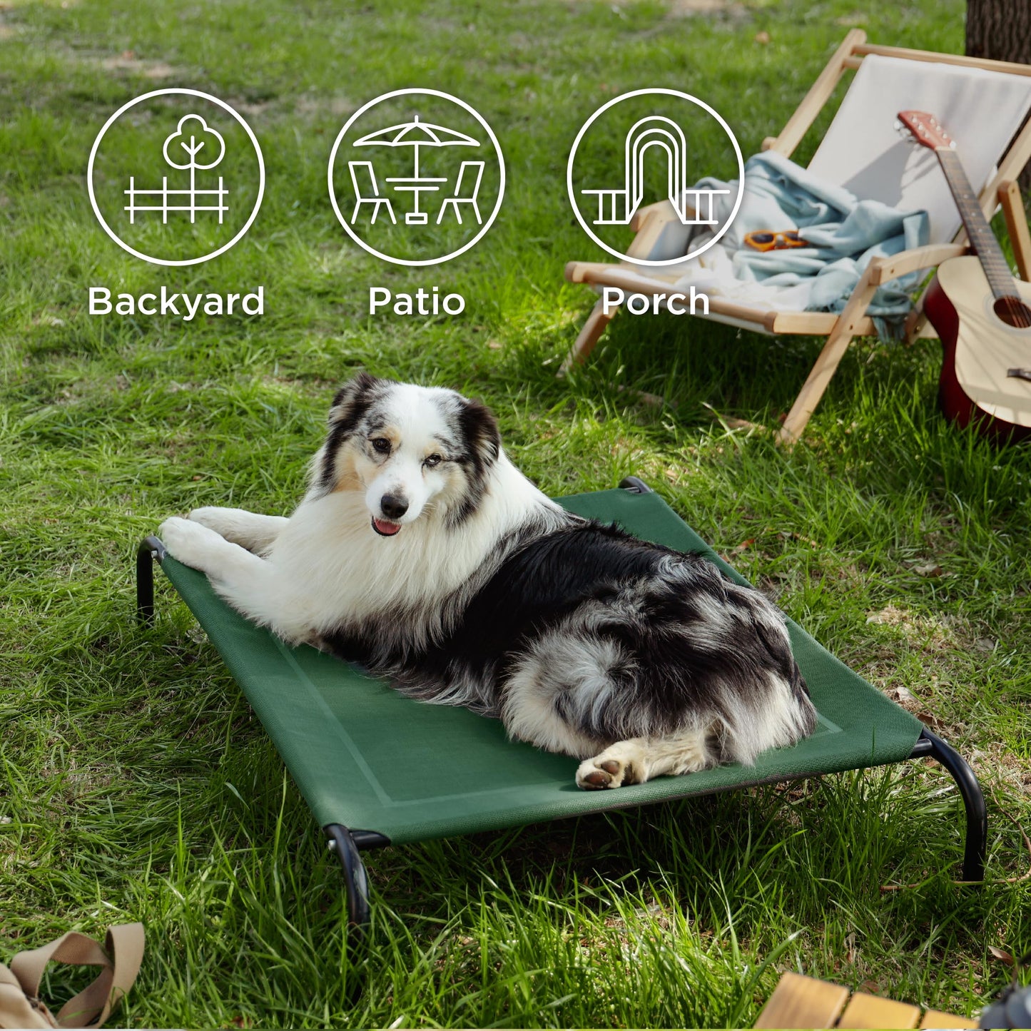 Bedsure Elevated Raised Cooling Cots Bed for Large Dogs, Portable Indoor & Outdoor Pet Hammock with Skid-Resistant Feet, Frame with Breathable Mesh, Grey, 49 inches