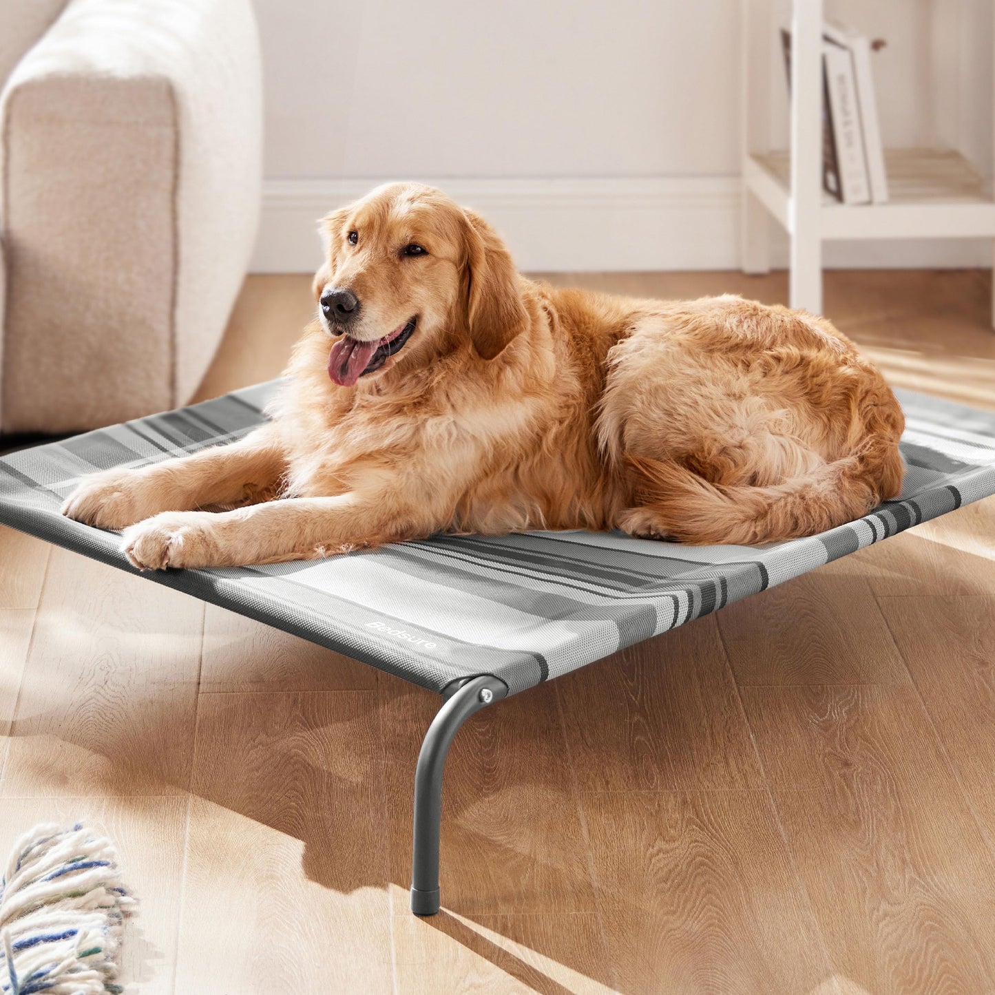 Bedsure Elevated Raised Cooling Cots Bed for Large Dogs, Portable Indoor & Outdoor Pet Hammock with Skid-Resistant Feet, Frame with Breathable Mesh, Grey, 49 inches