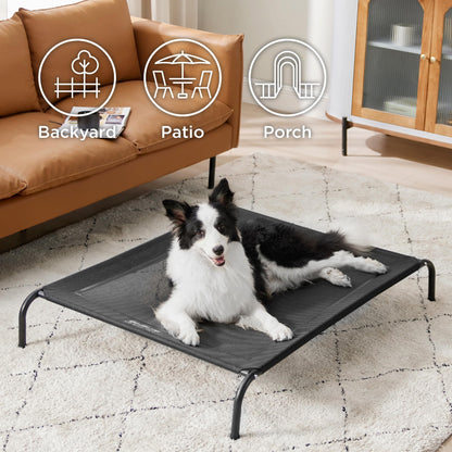 Bedsure Elevated Raised Cooling Cots Bed for Large Dogs, Portable Indoor & Outdoor Pet Hammock with Skid-Resistant Feet, Frame with Breathable Mesh, Grey, 49 inches