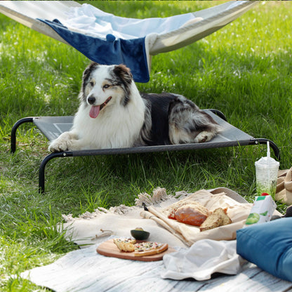 Bedsure Elevated Raised Cooling Cots Bed for Large Dogs, Portable Indoor & Outdoor Pet Hammock with Skid-Resistant Feet, Frame with Breathable Mesh, Grey, 49 inches