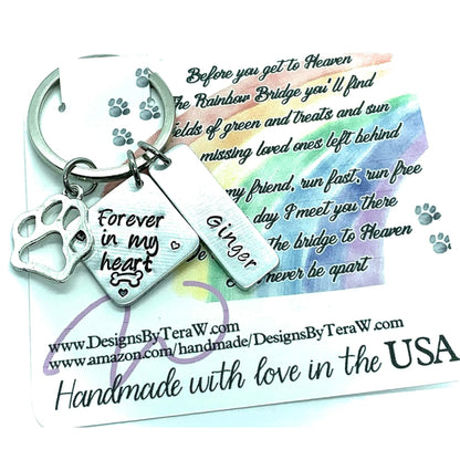 Personalized dog memorial keychain, dog loss sympathy gift, forever in my heart, pet cat