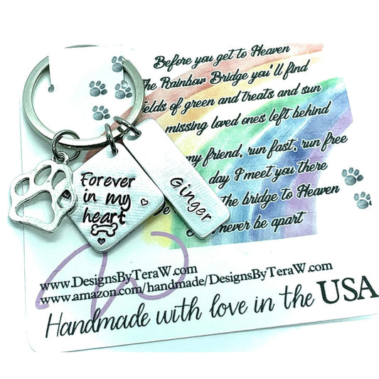 Personalized dog memorial keychain, dog loss sympathy gift, forever in my heart, pet cat