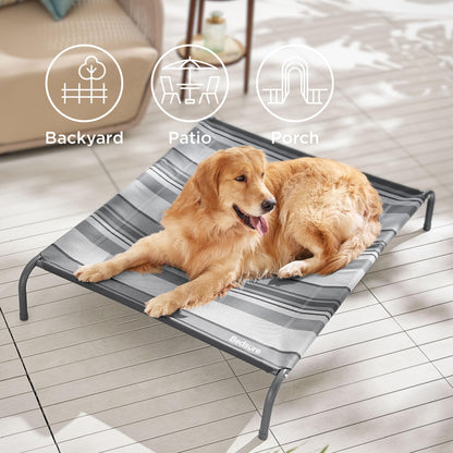 Bedsure Elevated Raised Cooling Cots Bed for Large Dogs, Portable Indoor & Outdoor Pet Hammock with Skid-Resistant Feet, Frame with Breathable Mesh, Grey, 49 inches